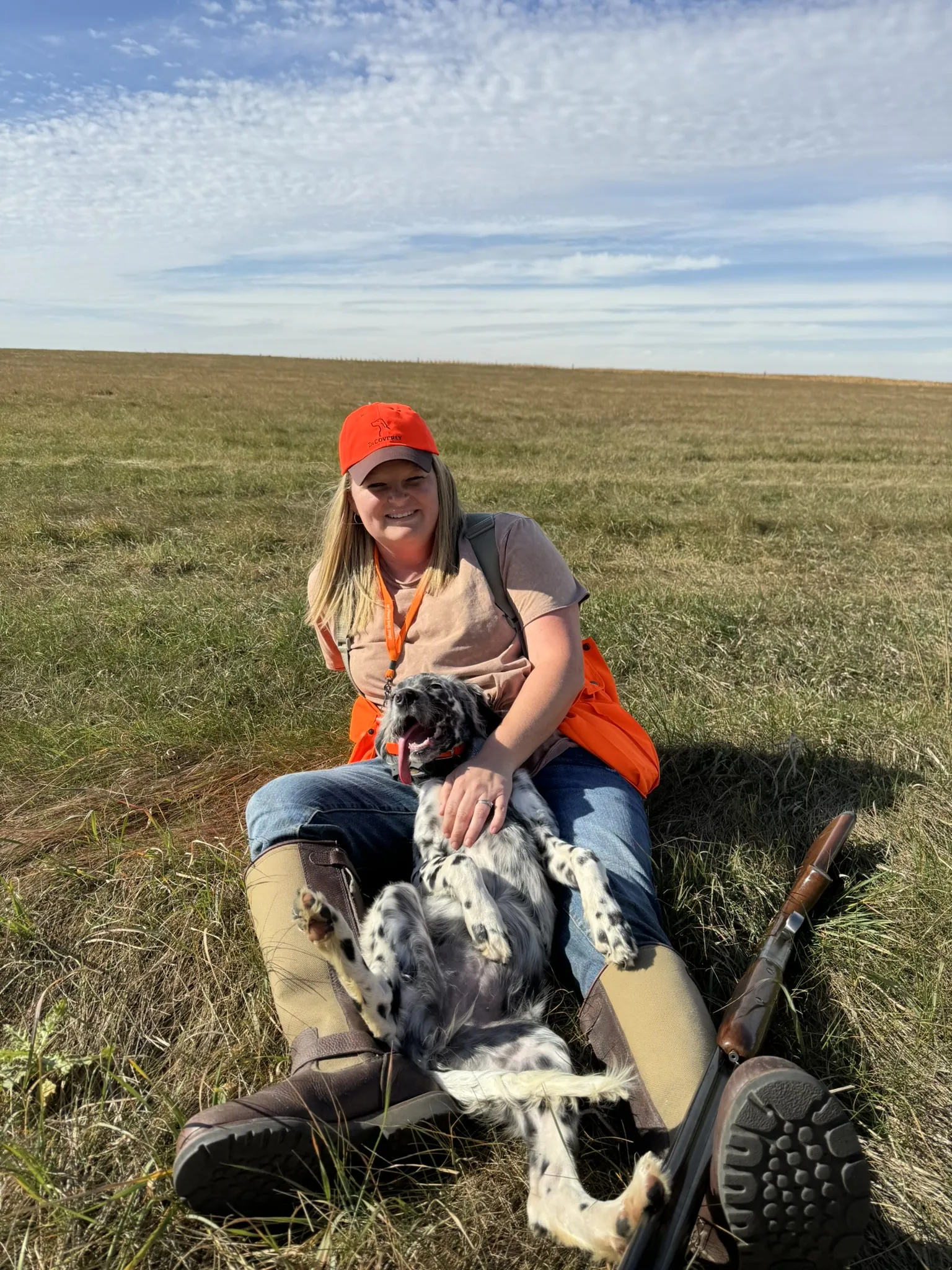 Bessie resting with Courtney on the prairie